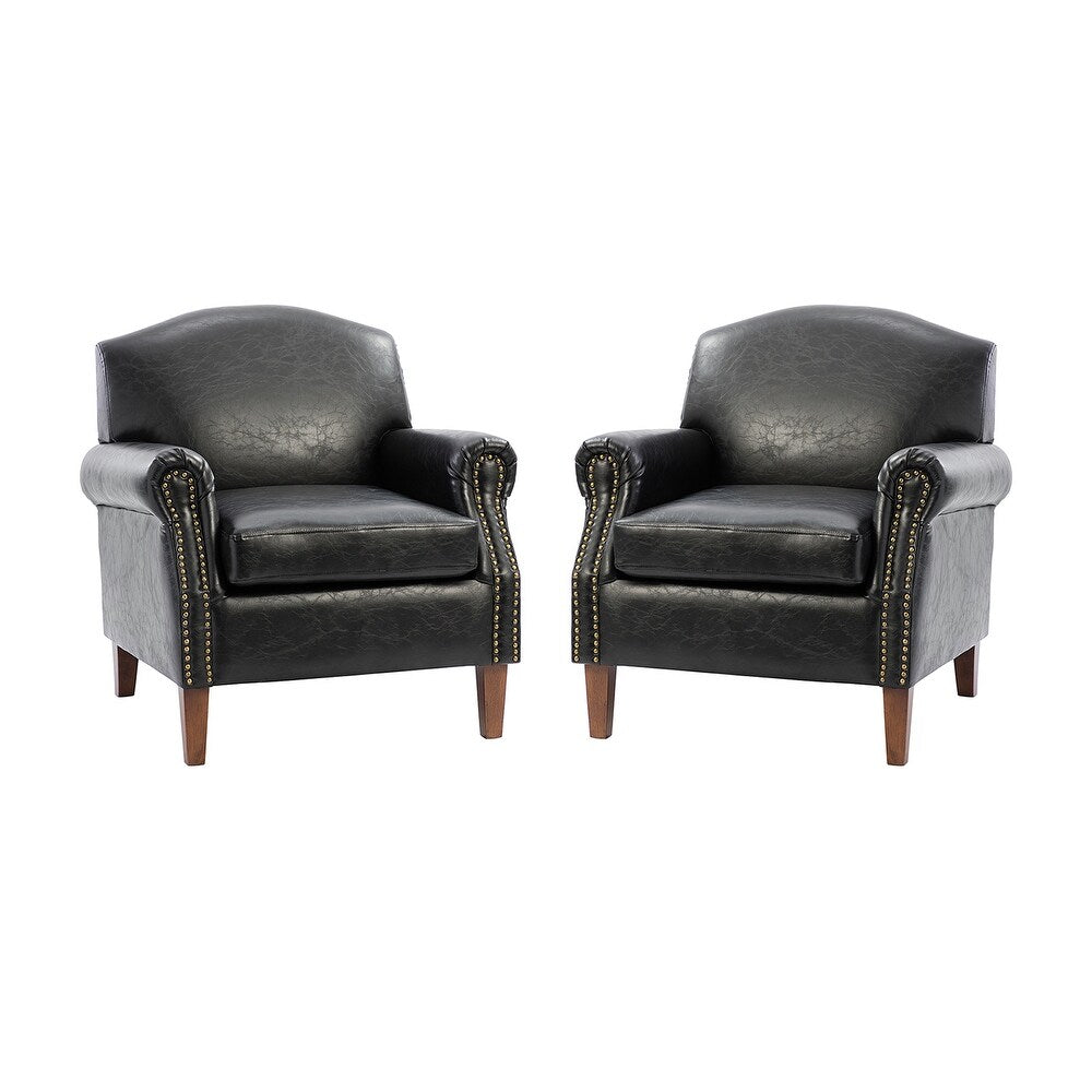 Giampiero Transitional Faux Leather Arm Chair with Nailhead Trim and Rolled Arms Set of 2