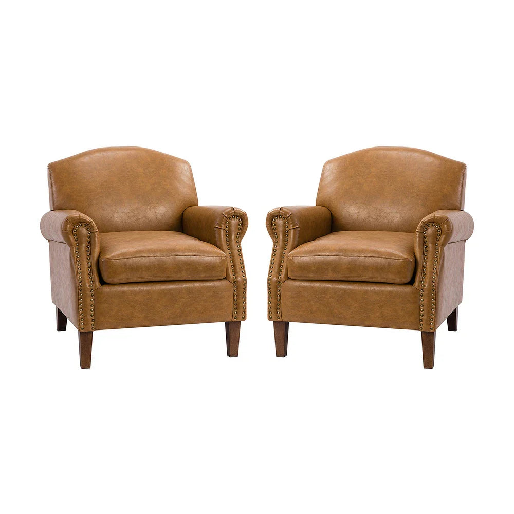 Giampiero Transitional Faux Leather Arm Chair with Nailhead Trim and Rolled Arms Set of 2