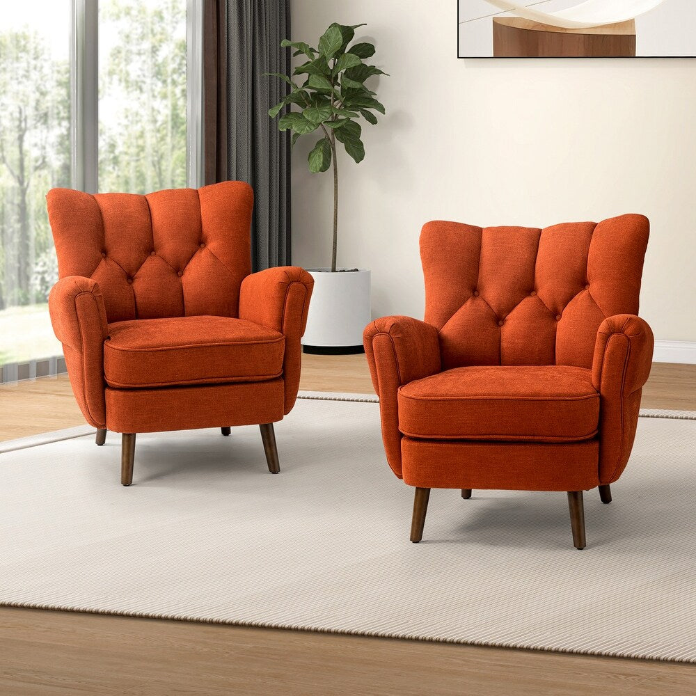 Gira Comfy Living Room Club Chair Set Of 2 with Solid Wood Legs - Orange