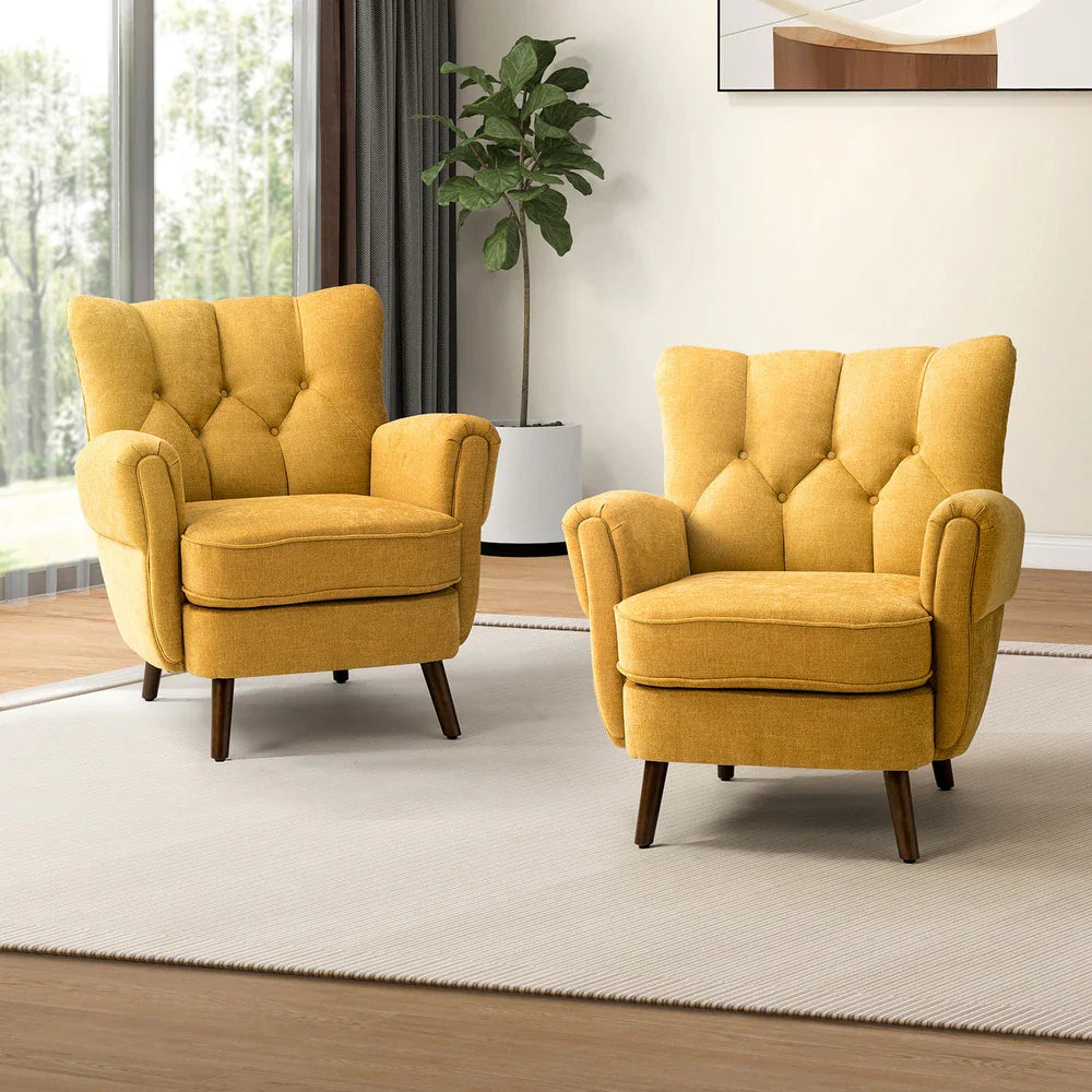 Gira Comfy Living Room Club Chair Set Of 2 with Solid Wood Legs - Orange