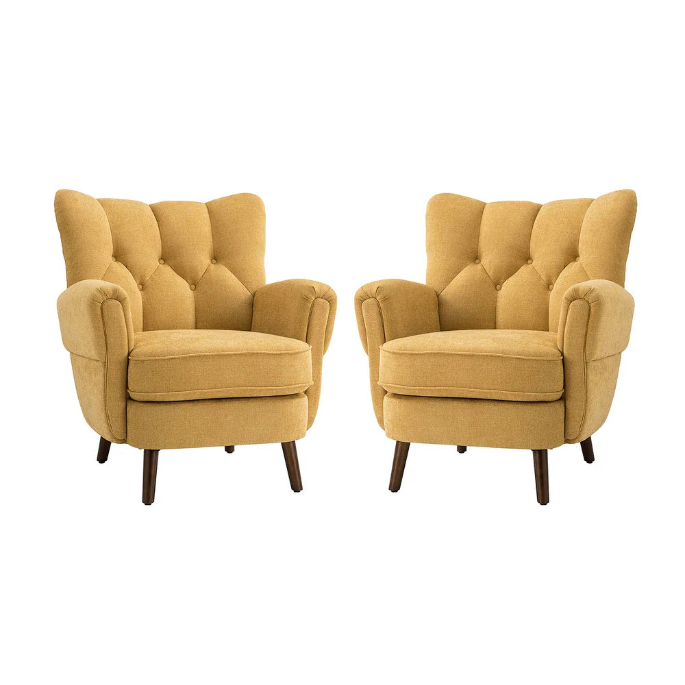 Gira Comfy Living Room Club Chair Set Of 2 with Solid Wood Legs - Orange
