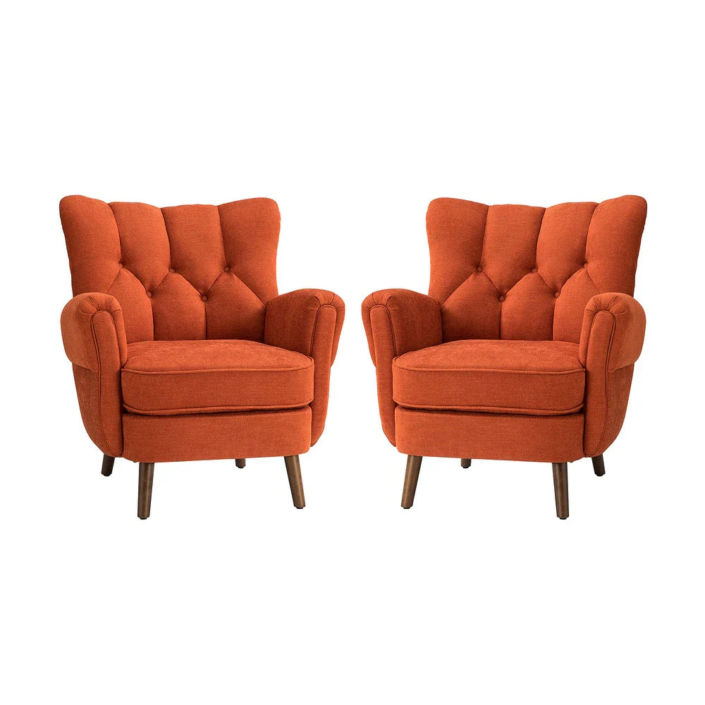 Gira Comfy Living Room Club Chair Set Of 2 with Solid Wood Legs - Orange