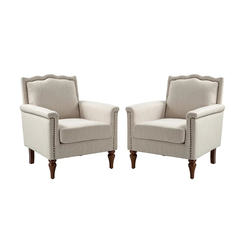 Giul Wooden Upholstered Armchair set of 2 with Built-in Sinuous Spring