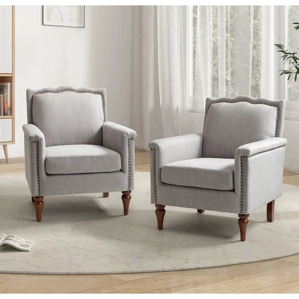 Giul Wooden Upholstered Armchair set of 2 with Built-in Sinuous Spring