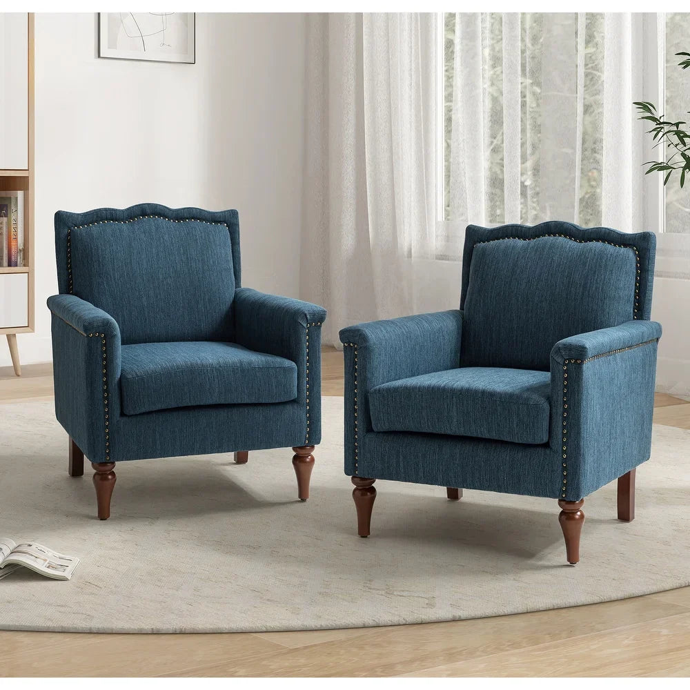 Giul Wooden Upholstered Armchair set of 2 with Built-in Sinuous Spring