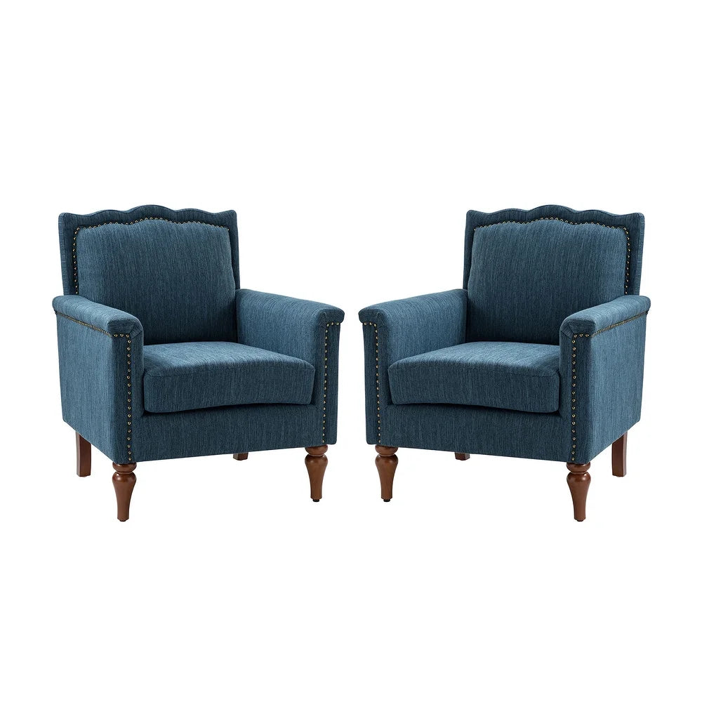 Giul Wooden Upholstered Armchair set of 2 with Built-in Sinuous Spring
