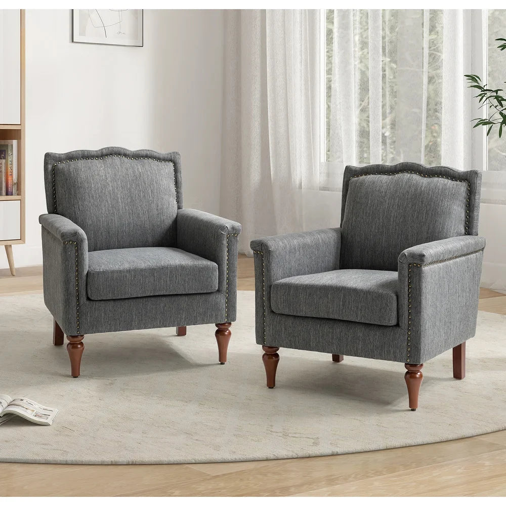 Giul Wooden Upholstered Armchair set of 2 with Built-in Sinuous Spring