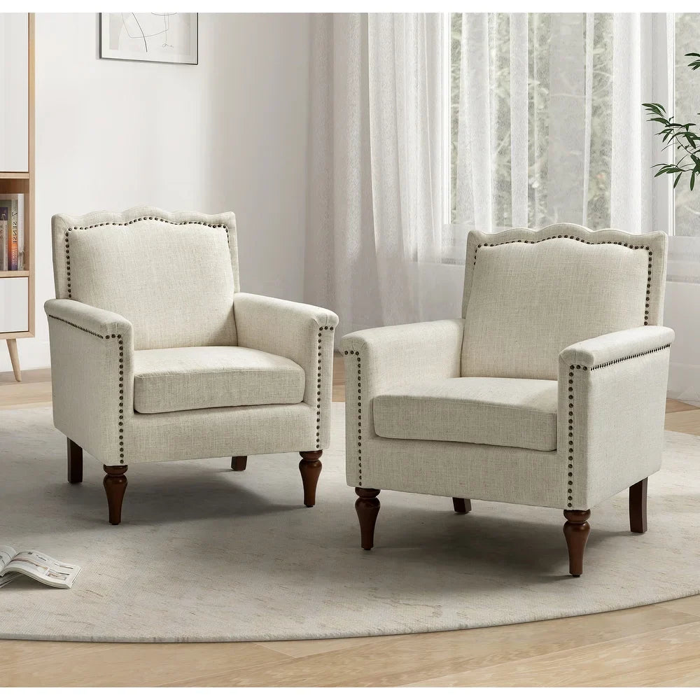 Giul Wooden Upholstered Armchair set of 2 with Built-in Sinuous Spring