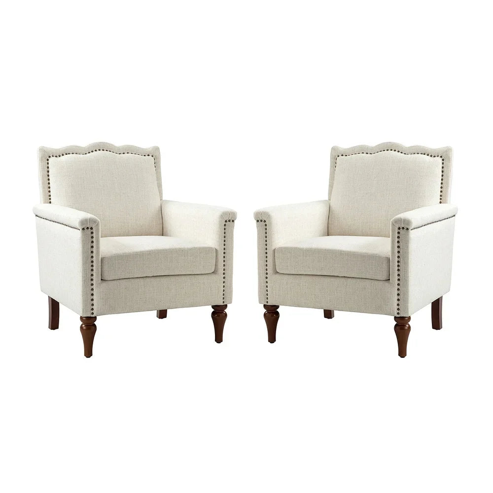 Giul Wooden Upholstered Armchair set of 2 with Built-in Sinuous Spring