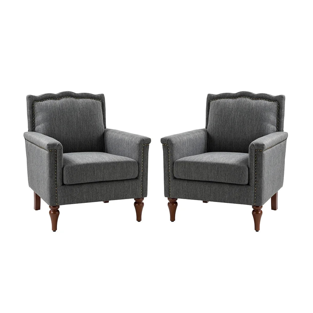 Giul Wooden Upholstered Armchair set of 2 with Built-in Sinuous Spring