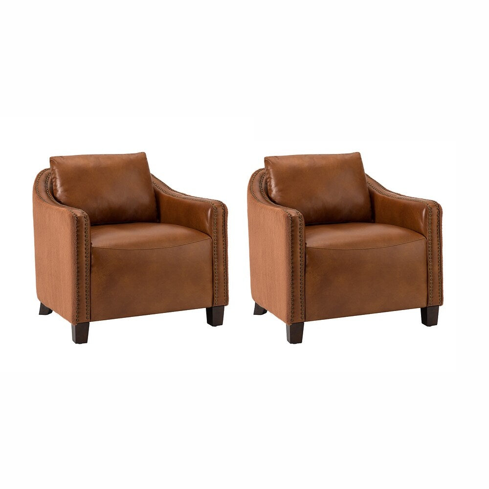 Retro industrial genuine leather barrel chair with nailhead Set of 2