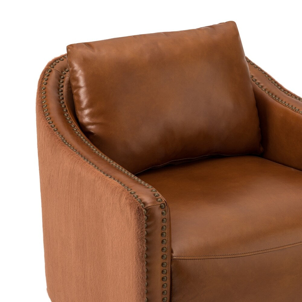 Retro industrial genuine leather barrel chair with nailhead Set of 2