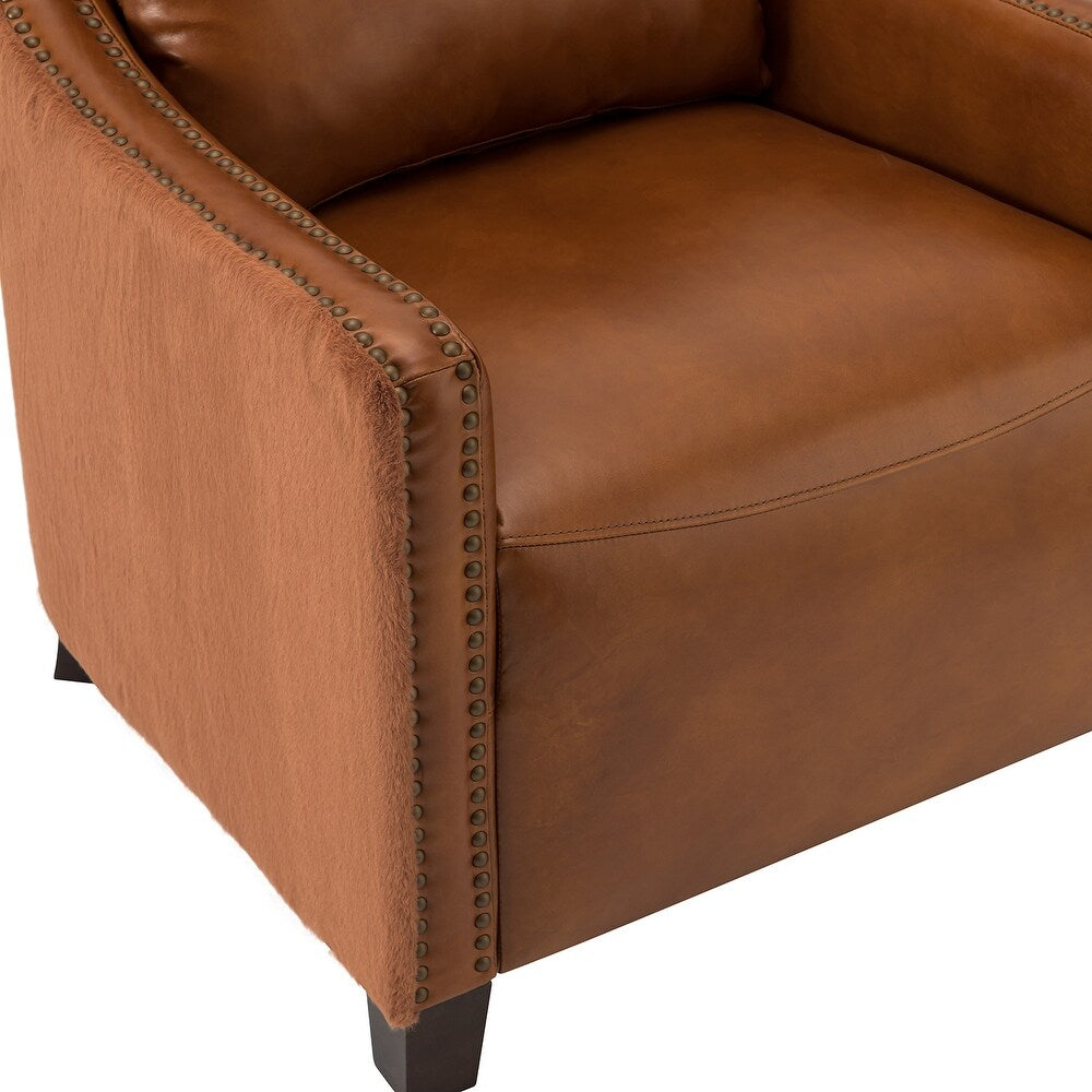 Retro industrial genuine leather barrel chair with nailhead Set of 2
