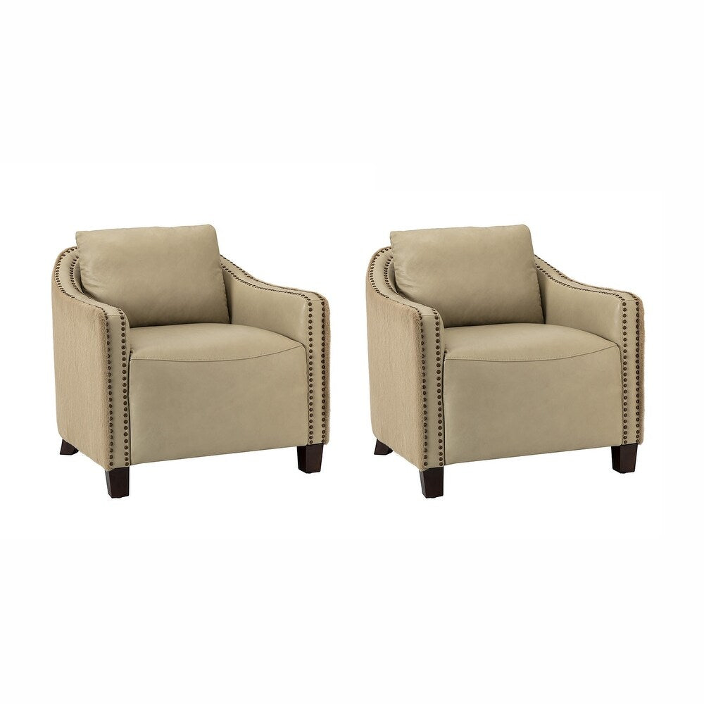 Retro industrial genuine leather barrel chair with nailhead Set of 2