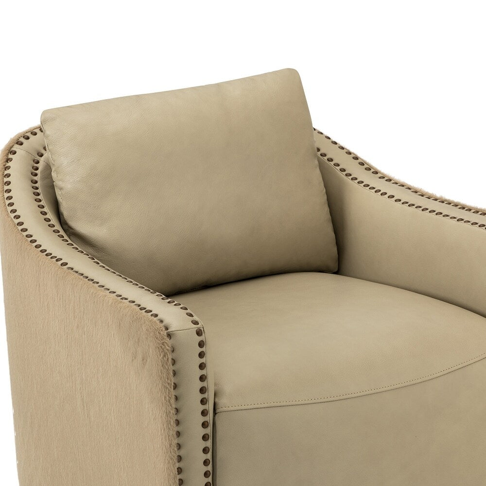 Retro industrial genuine leather barrel chair with nailhead Set of 2