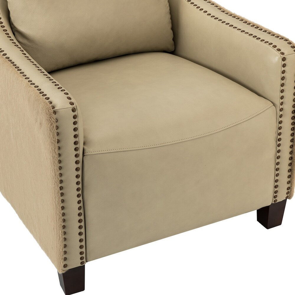 Retro industrial genuine leather barrel chair with nailhead Set of 2