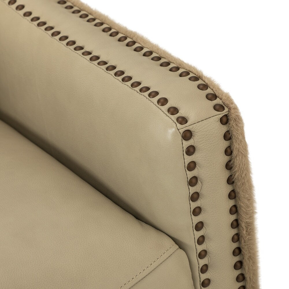 Retro industrial genuine leather barrel chair with nailhead Set of 2
