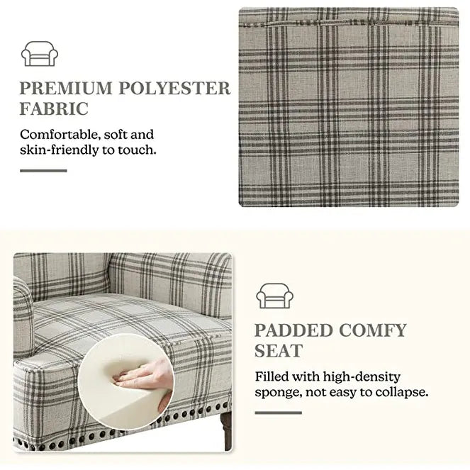Geltrude Farmhouse Vintage Plaid Accent Armchair with Nailhead Trim Set of 2