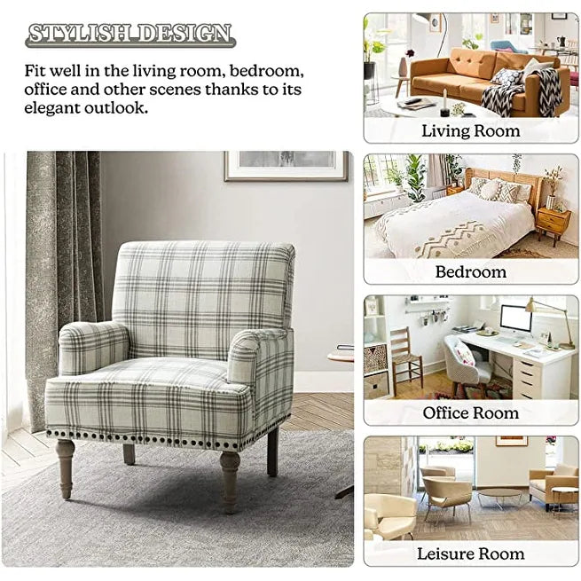 Geltrude Farmhouse Vintage Plaid Accent Armchair with Nailhead Trim Set of 2