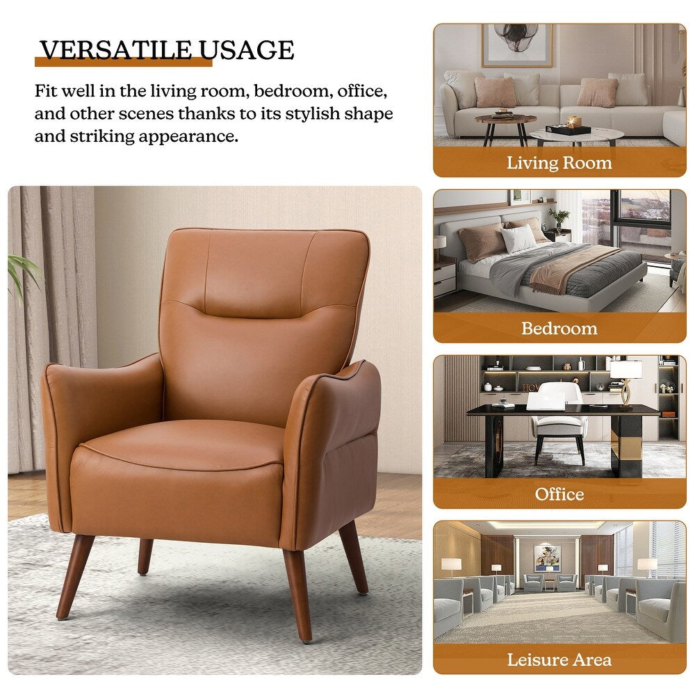 Marcos Modern Vegan Leather Accent Armchair with Solid Wood Legs
