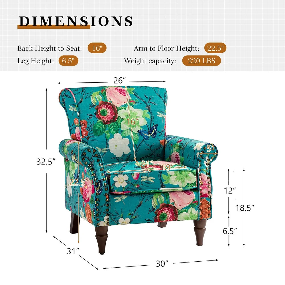 Nyctelius Nailhead Trim Traditional Accent Armchair with Rolled Arms