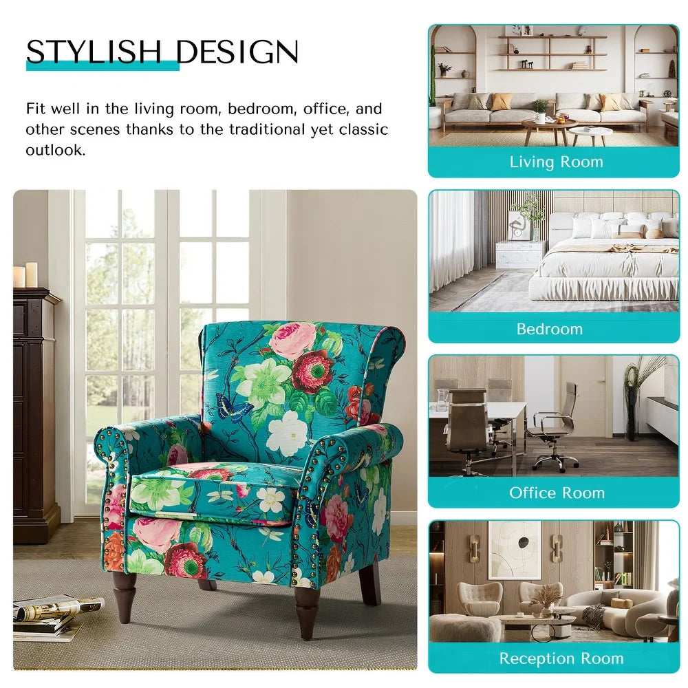 Nyctelius Nailhead Trim Traditional Accent Armchair with Rolled Arms