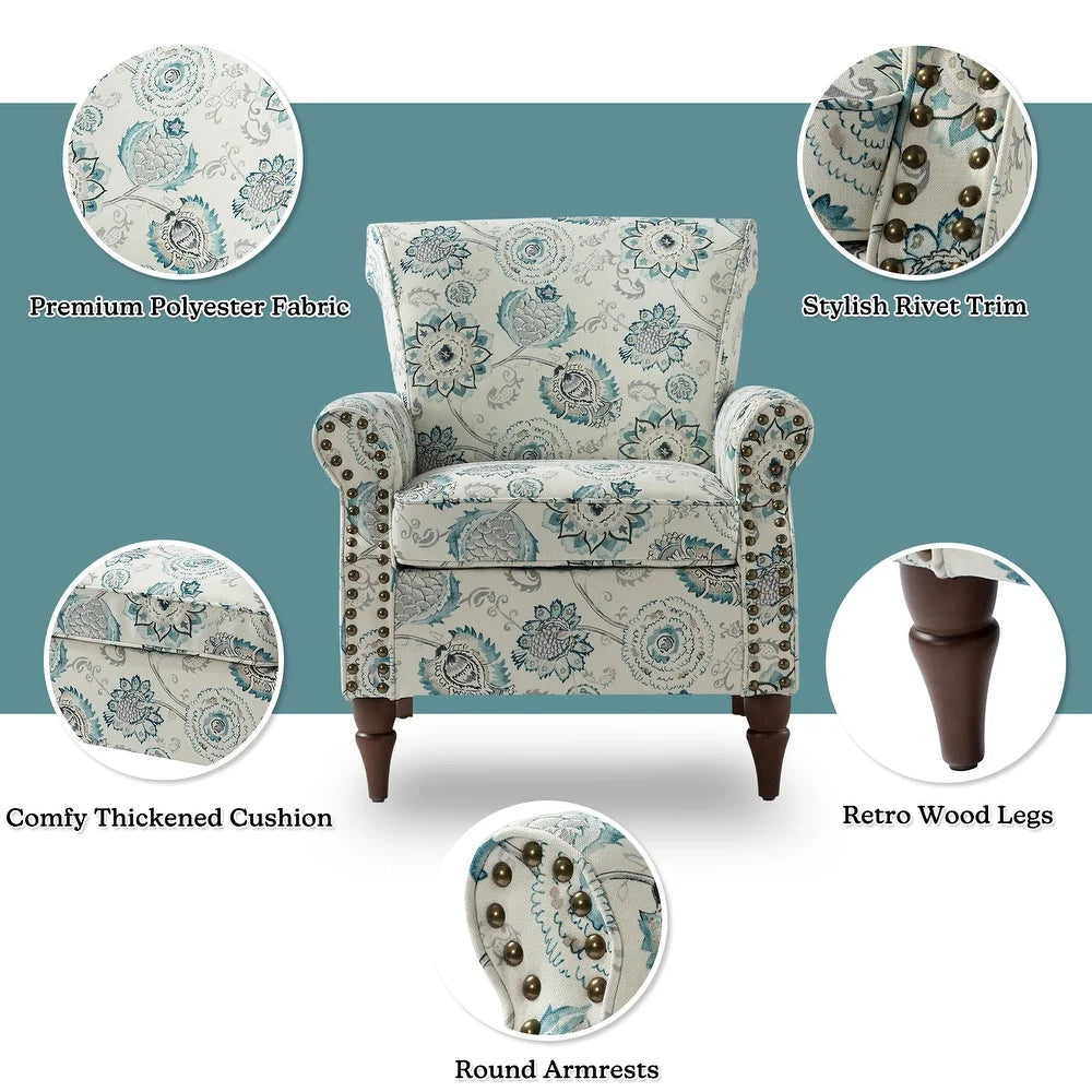 Nyctelius Nailhead Trim Traditional Accent Armchair with Rolled Arms
