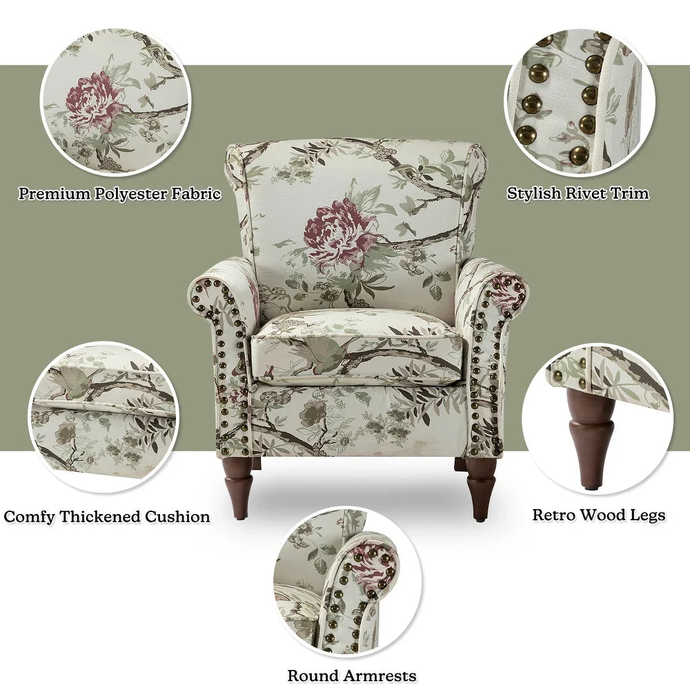 Nyctelius Nailhead Trim Traditional Accent Armchair with Rolled Arms
