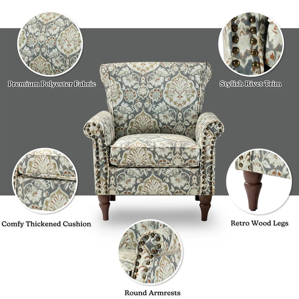 Nyctelius Nailhead Trim Traditional Accent Armchair with Rolled Arms