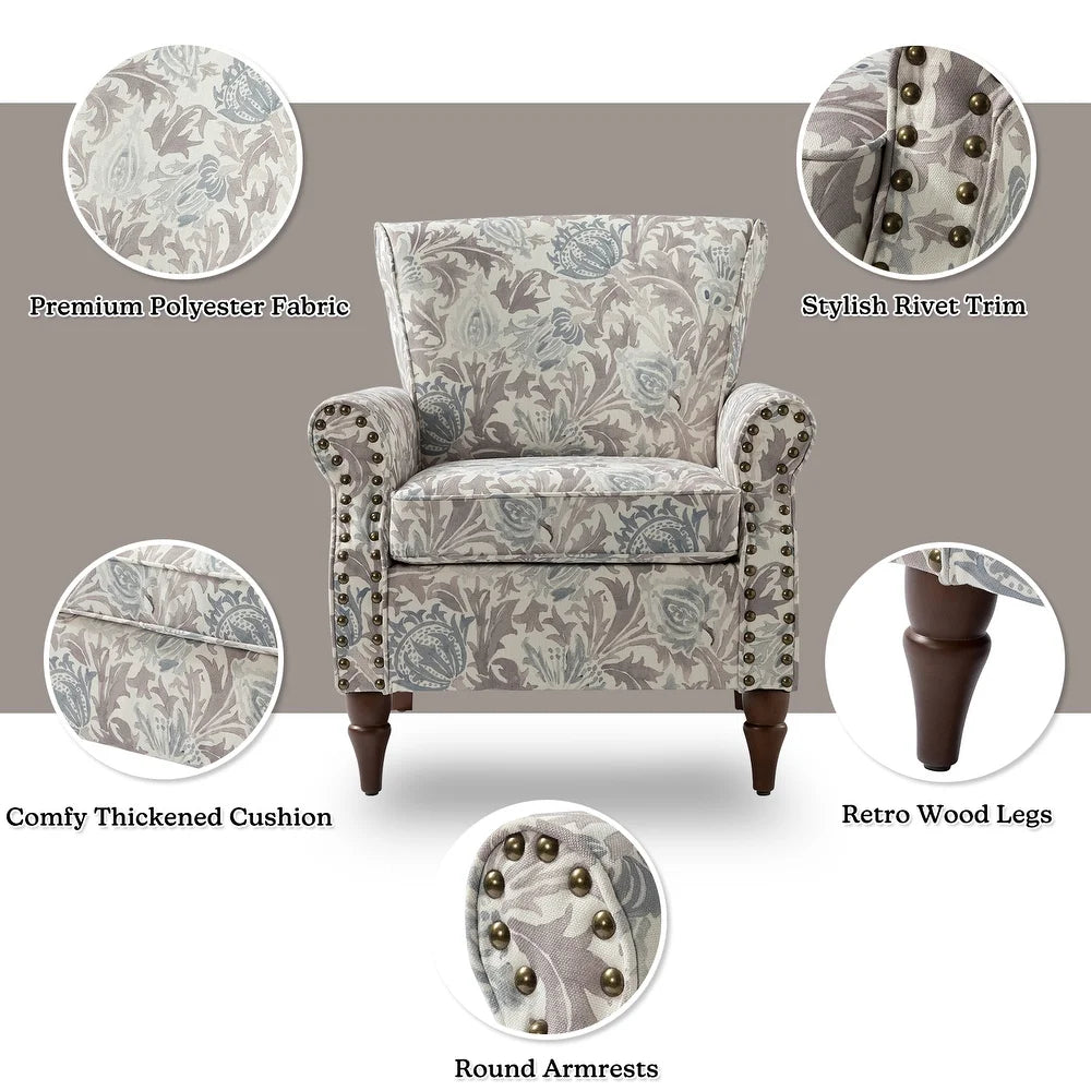 Nyctelius Nailhead Trim Traditional Accent Armchair with Rolled Arms