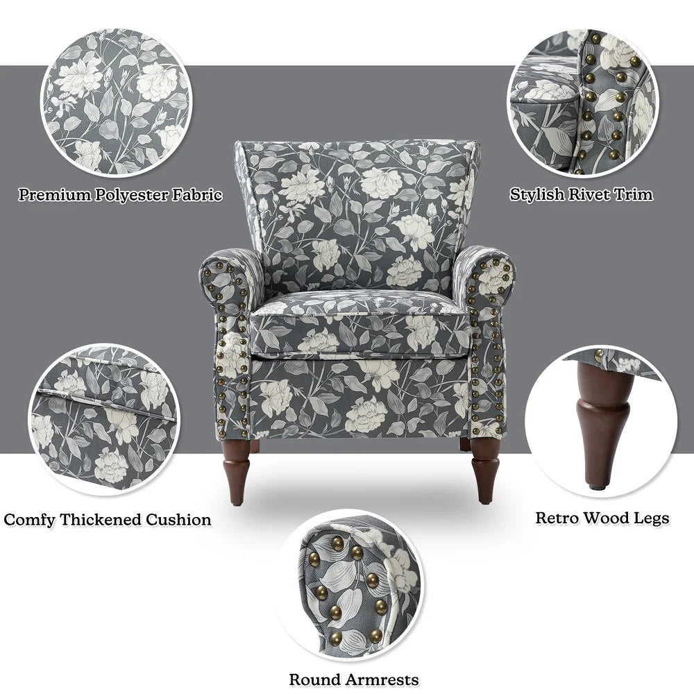 Nyctelius Nailhead Trim Traditional Accent Armchair with Rolled Arms