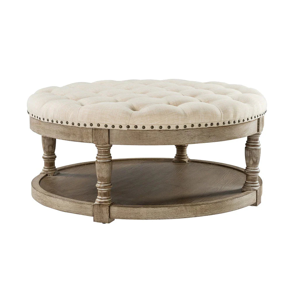 Illyria Transitional Multifunctional Tufted 35.5" Storage Ottoman Table with Spindle Legs