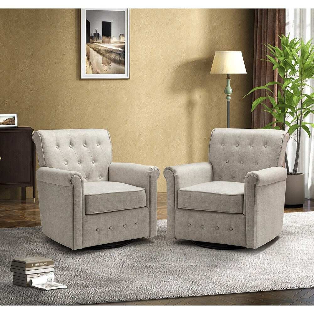 Hermaphroditus Comfy Swivel Armchair Set of 2 with Metal Base