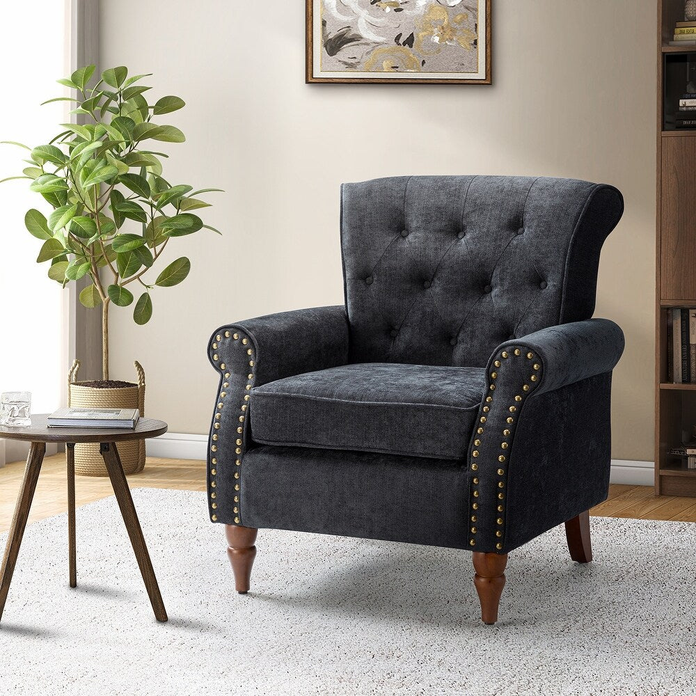 Indiges Transitional Comfy Nailhead Accent Arm Chair with Tufted Back