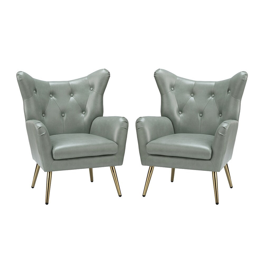 Joseph Modern Leather Wingback Armchair with Pull-button Design Set of 2