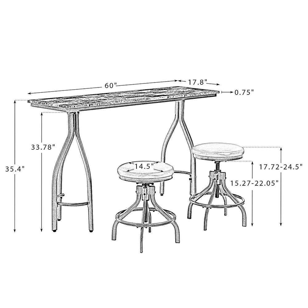 Juan Contemporary 3 Piece Dining Room Set with Metal Legs