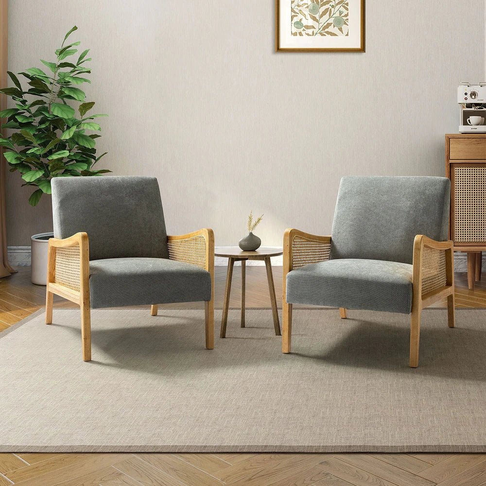 Kasih Contemporary and Classic Armchair with Rattan Arms Set of 2
