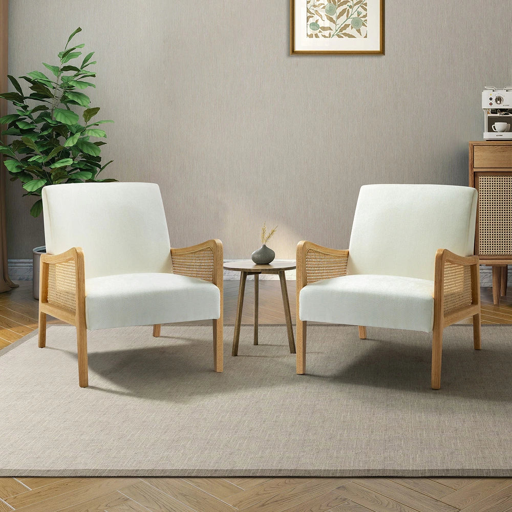 Kasih Contemporary and Classic Armchair with Rattan Arms Set of 2