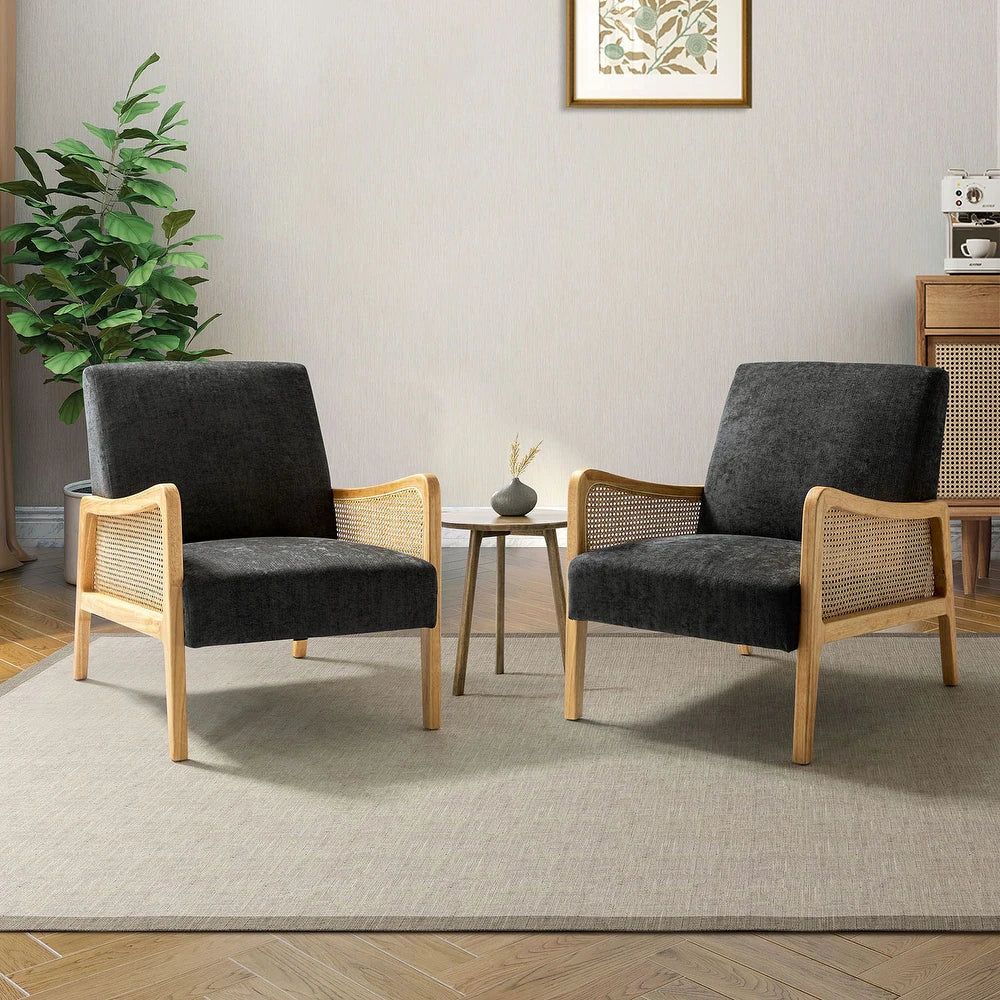 Kasih Contemporary and Classic Armchair with Rattan Arms Set of 2
