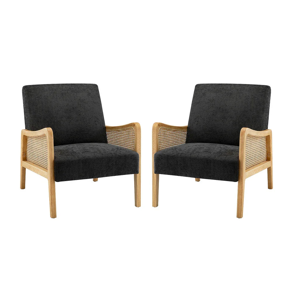 Kasih Contemporary and Classic Armchair with Rattan Arms Set of 2