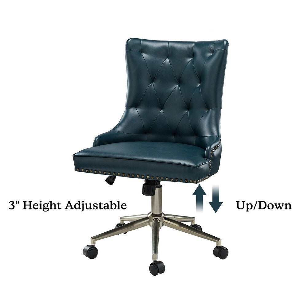 Leo Modern Leather Tufted Task Chair Nailhead Trim with Golden Base