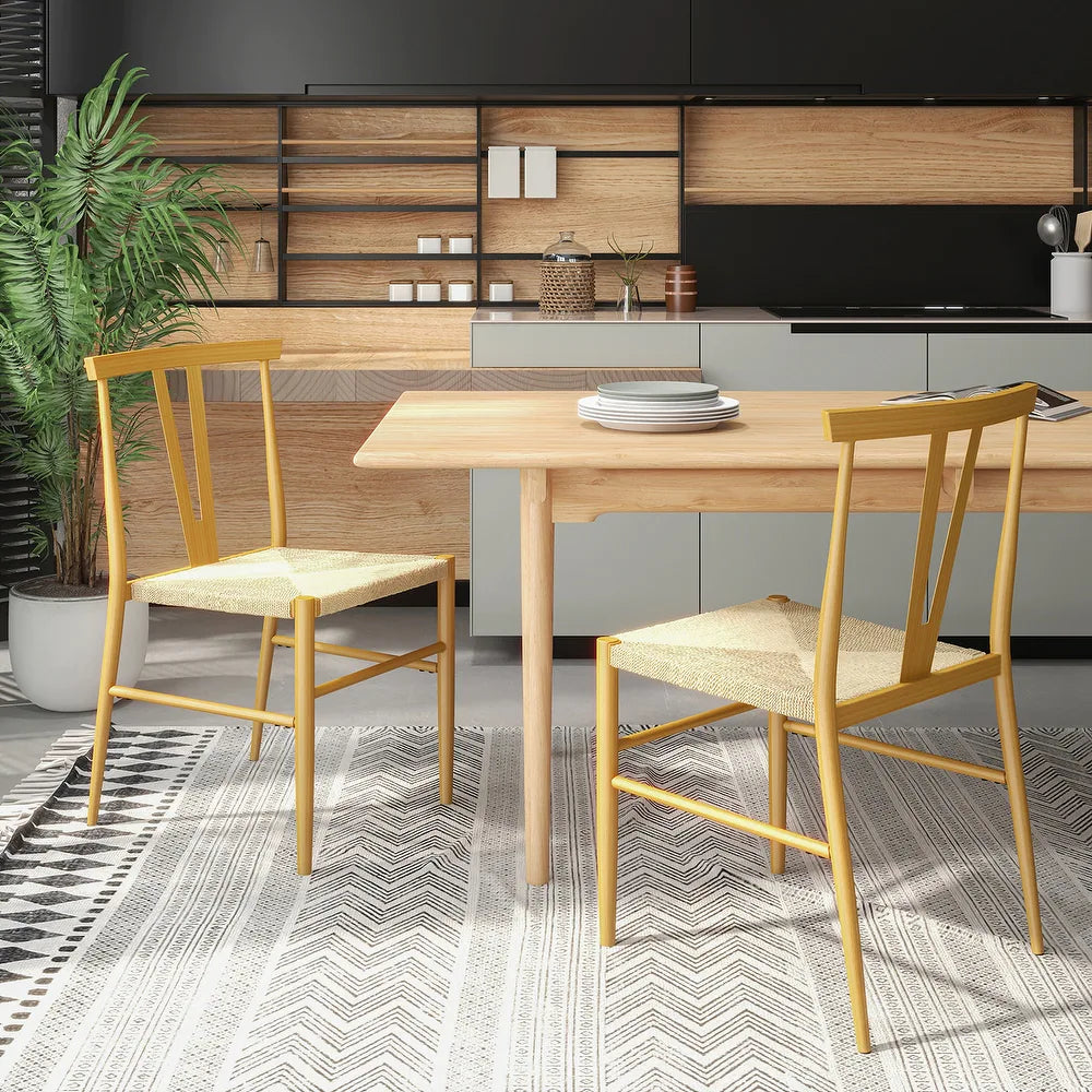 Lyncestius Metal Frame Dining Weave Chair with Metal Legs Set of 2