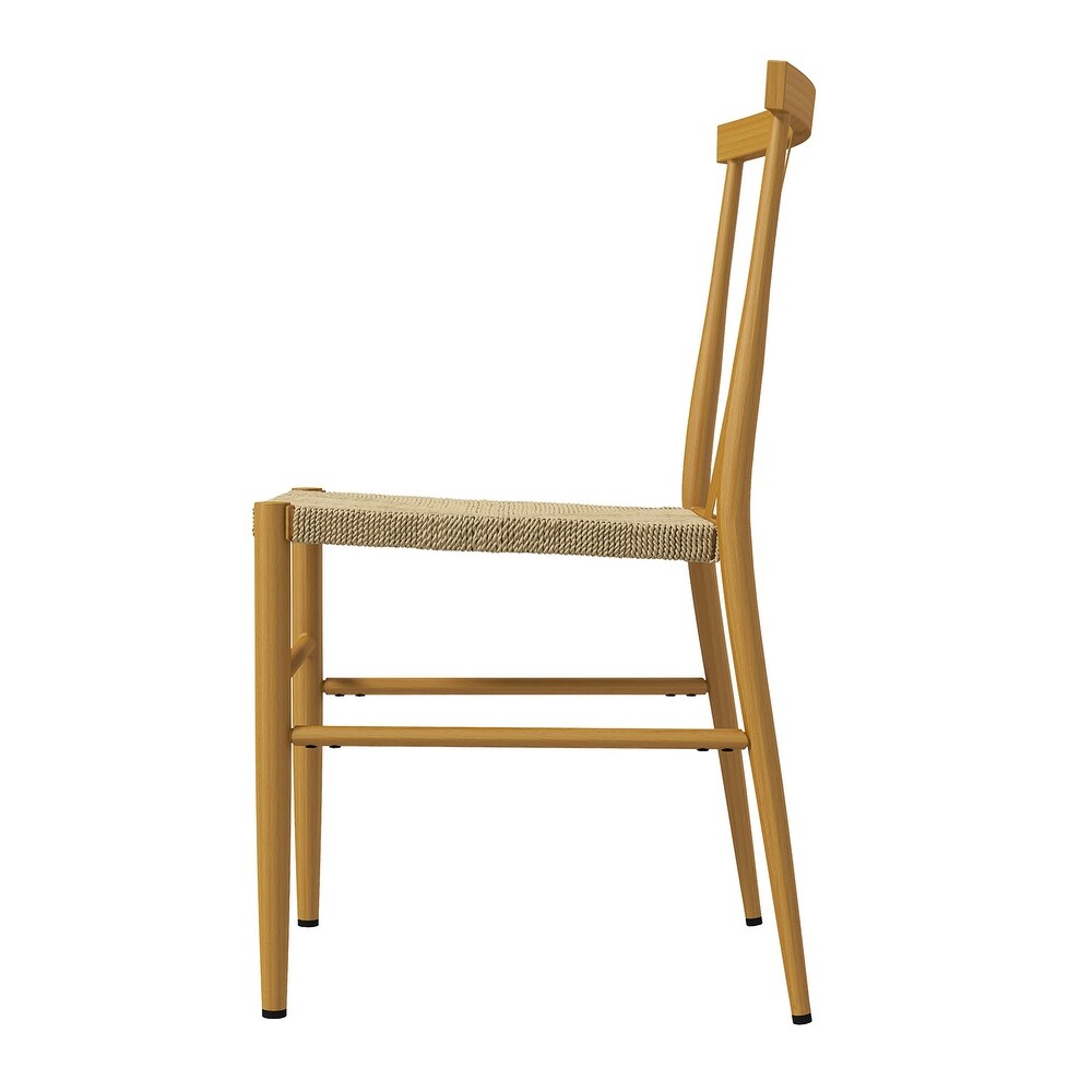 Lyncestius Metal Frame Dining Weave Chair with Metal Legs Set of 2
