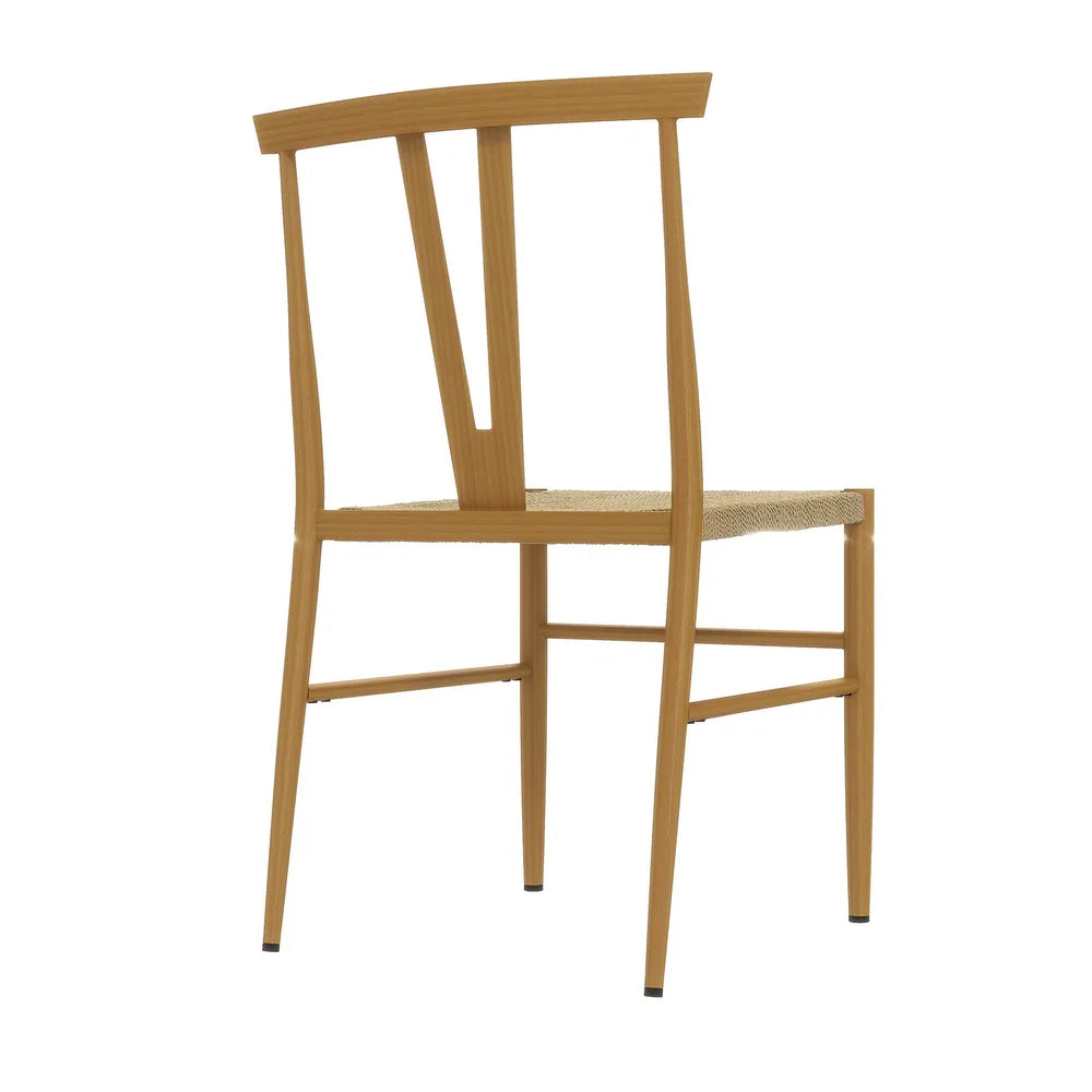 Lyncestius Metal Frame Dining Weave Chair with Metal Legs Set of 2
