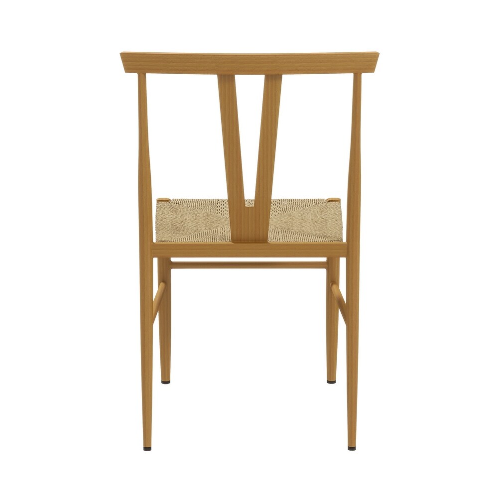 Lyncestius Metal Frame Dining Weave Chair with Metal Legs Set of 2
