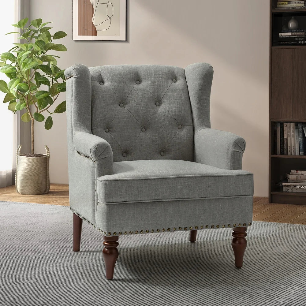 Maitê Transitional Armchair with Solid Wood Legs