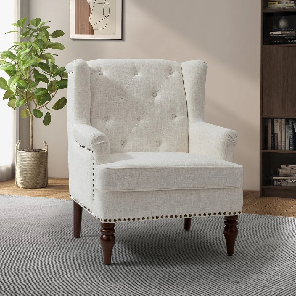 Maitê Transitional Armchair with Solid Wood Legs