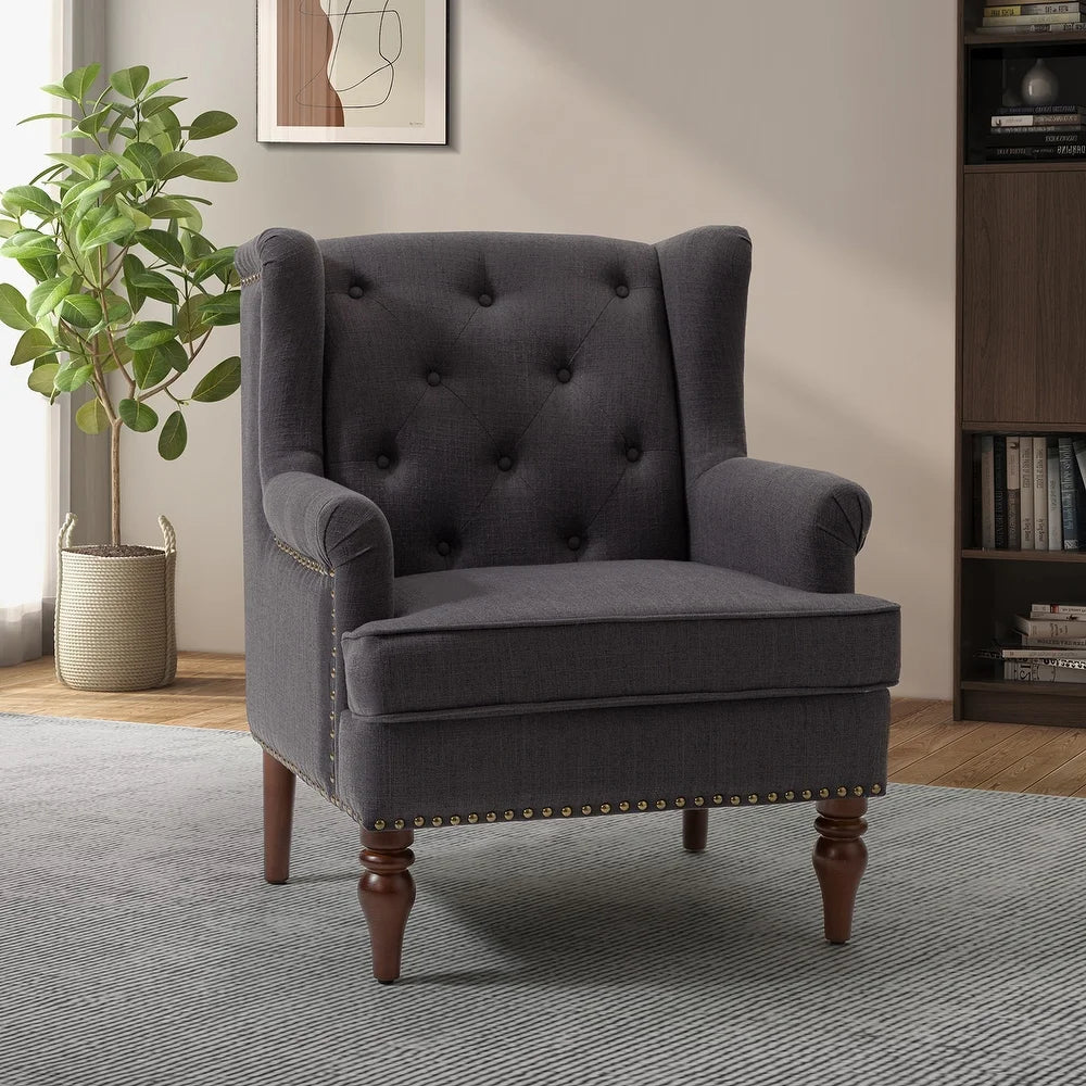 Maitê Transitional Armchair with Solid Wood Legs
