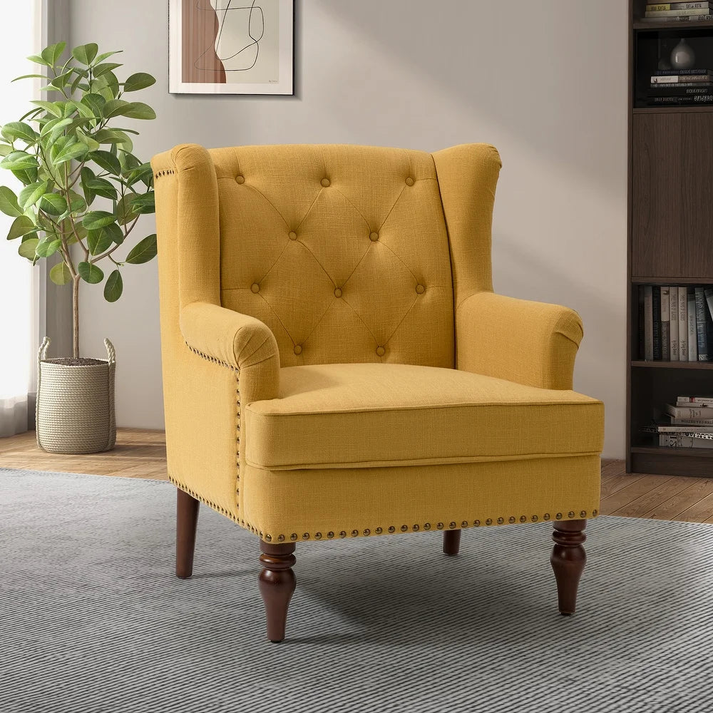 Maitê Transitional Armchair with Solid Wood Legs