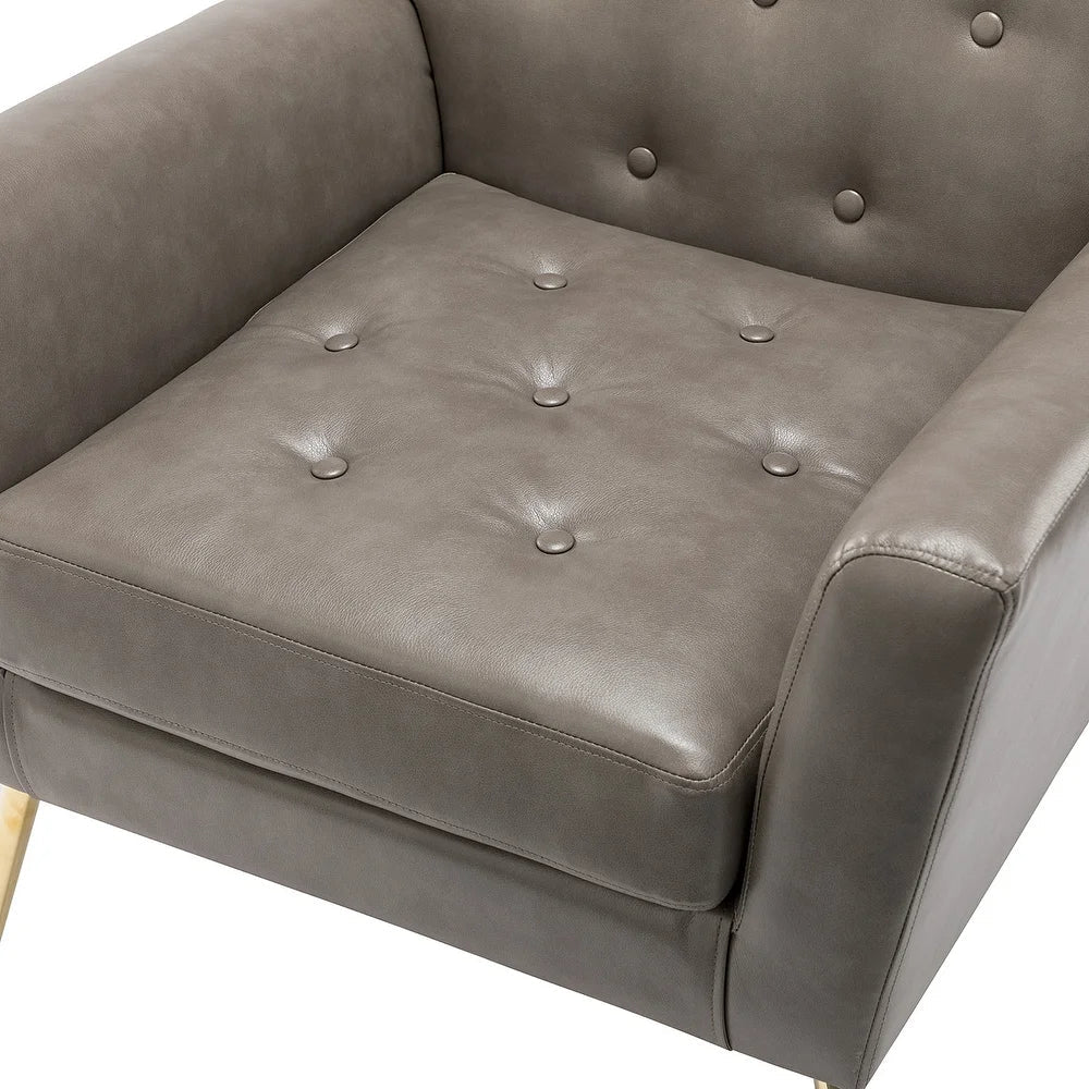Lilia Classic Leather Button-Tufted Arm Chair with Gold Metal Legs Set of 2
